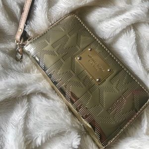 Michael Kors gold metallic wristlet wallet